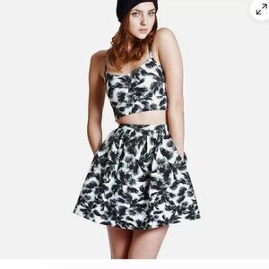 Torn by Ronny Kobo black and green print matching skirt and crop top NWT size XS